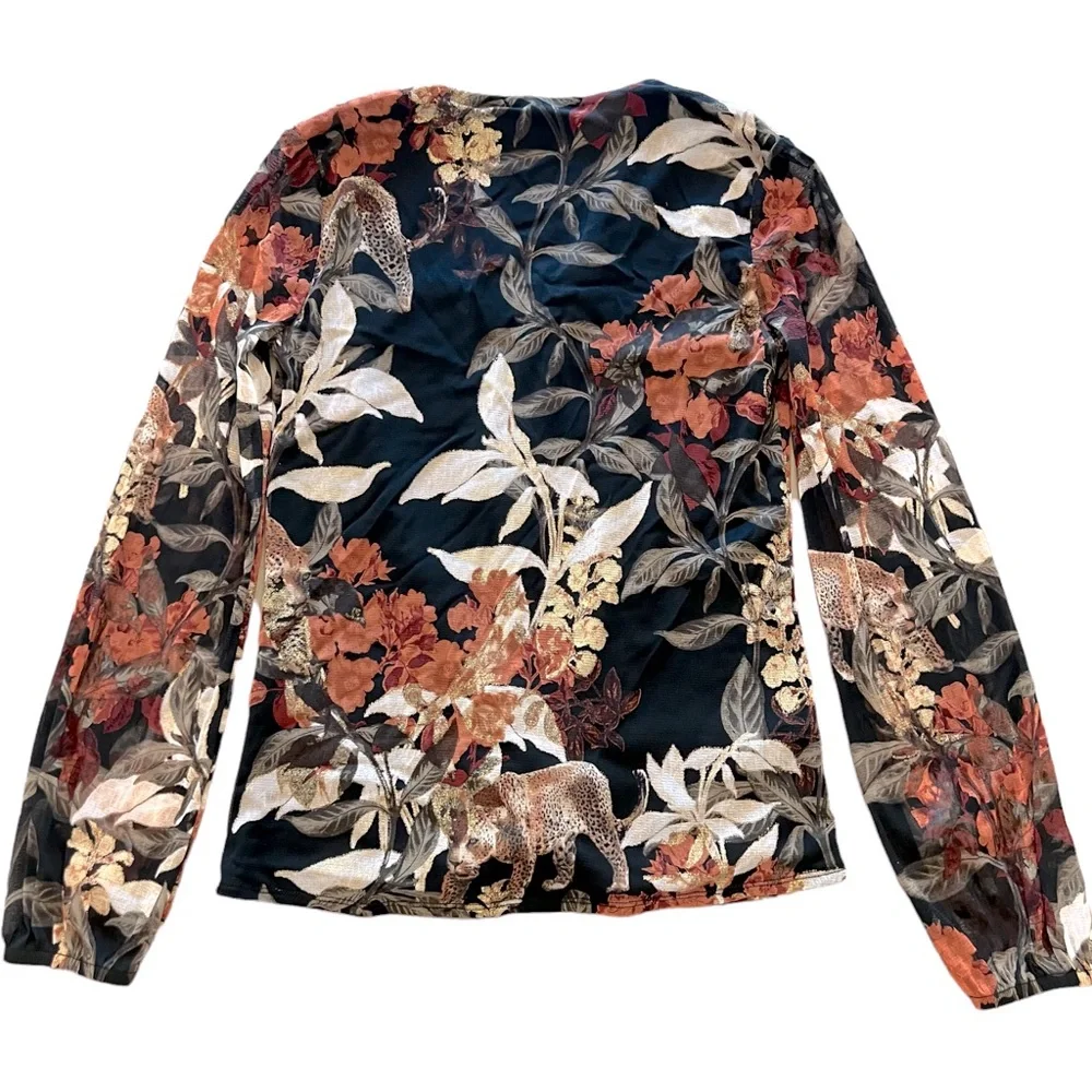 INC Floral Leopard Print Twist Hem Long Sleeve V Neck Blouse Sz XS NWOT - Picture 4 of 10